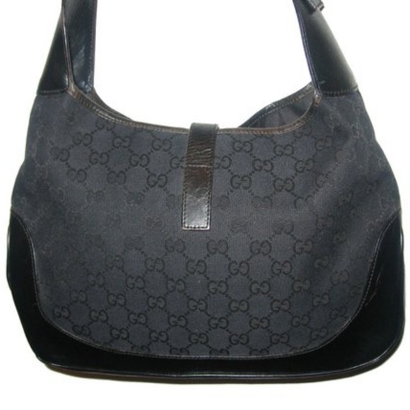 VTG Gucci Black Jackie O  Leather Fabric Handbag - Picture 2 of 4